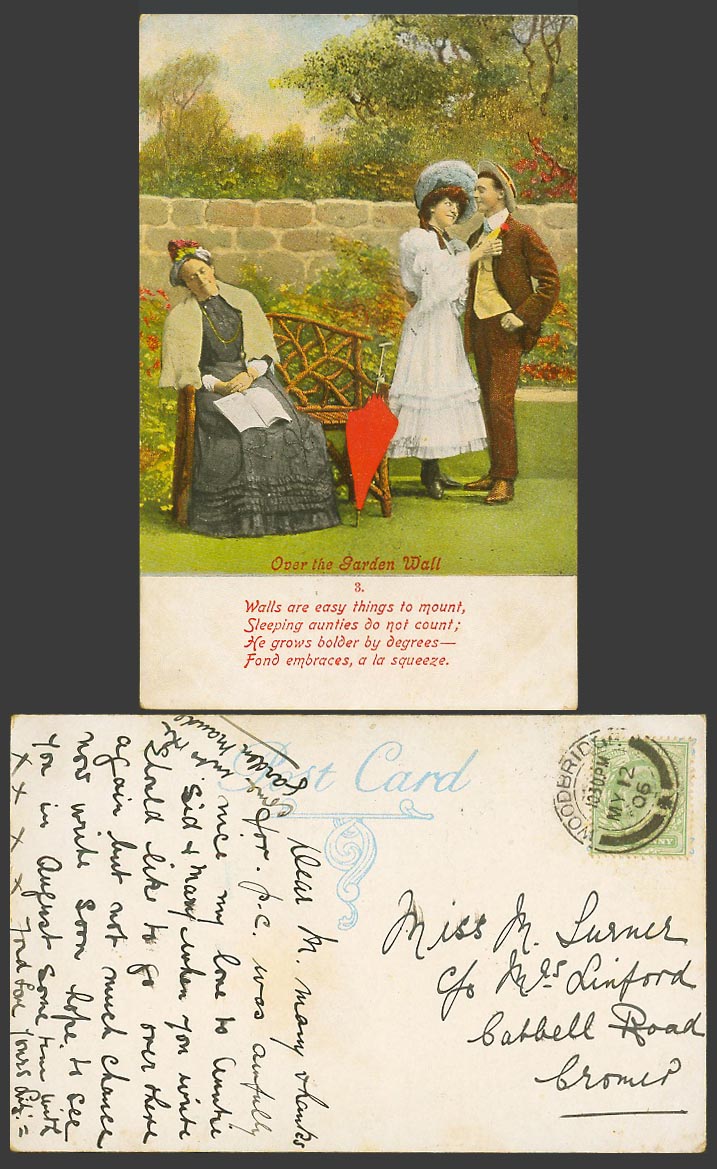 Over the Garden Wall, easy things to mount, Sleeping Aunties 1906 Old Postcard