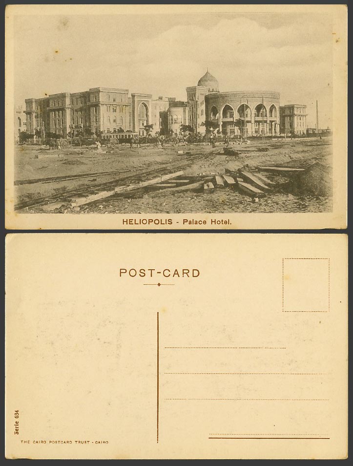Egypt Old Postcard Heliopolis Palace Hotel General View TRAM Street Animals Cats