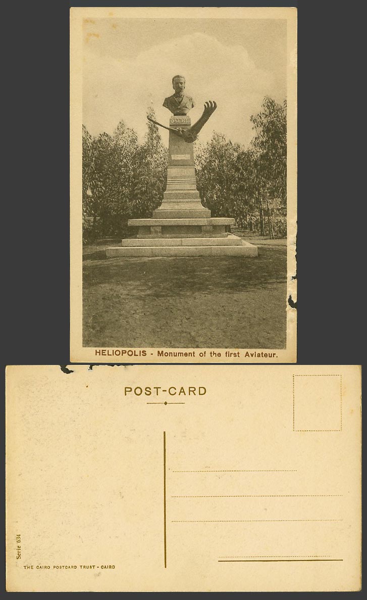 Egypt Old Postcard Heliopolis Monument of 1st First Aviateur Aviator Statue 634