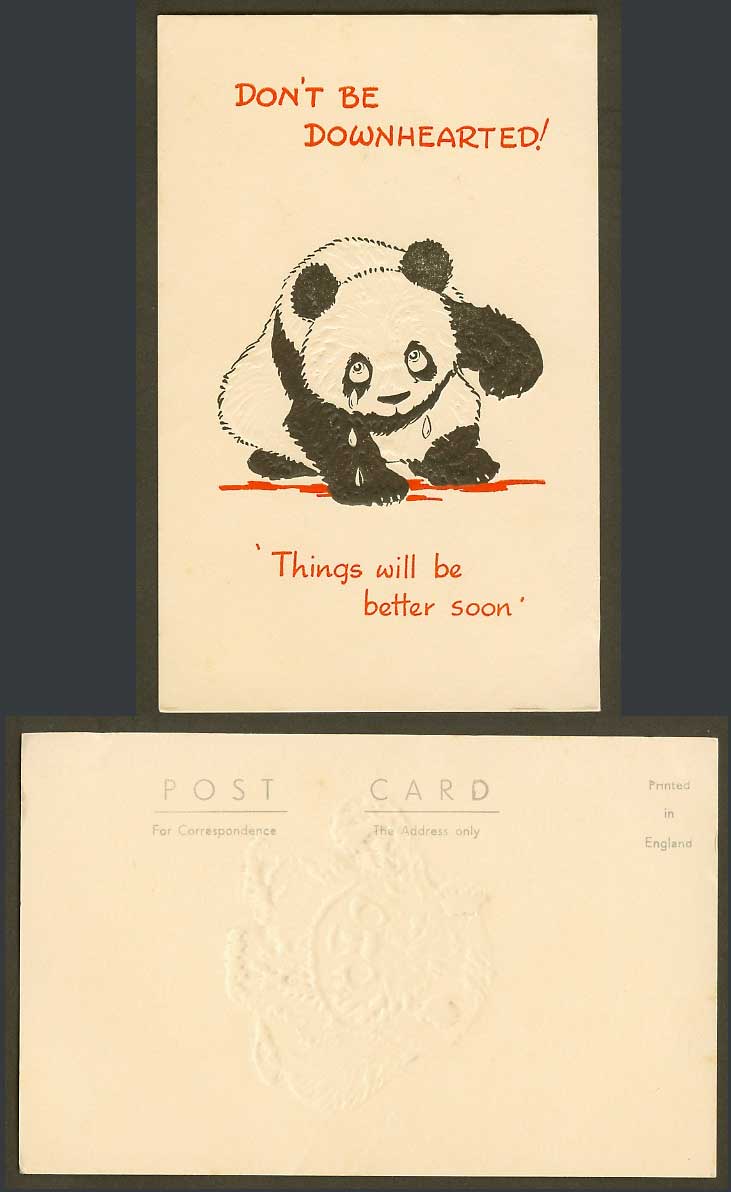 Chinese Giant Panda Don't Be Downhearted Things Will Be Better Soon Old Postcard