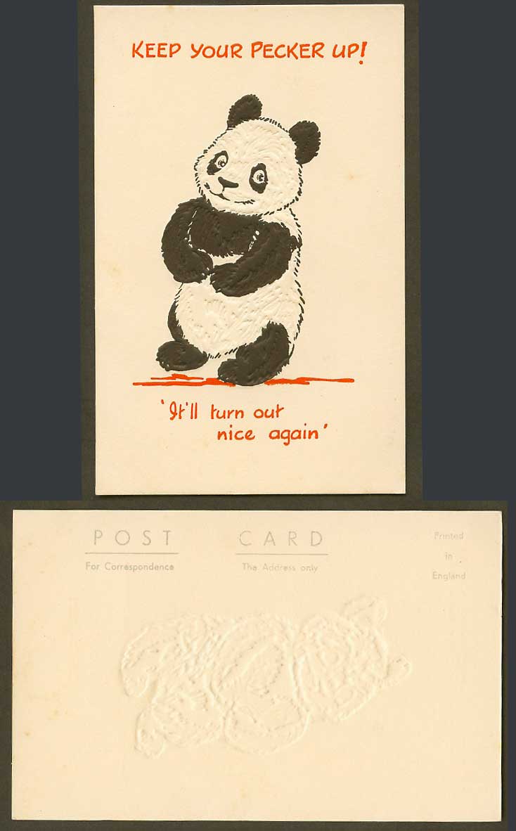 Chinese Giant Panda Keep Your Pecker Up! It'll Turn Out Nice Again. Old Postcard
