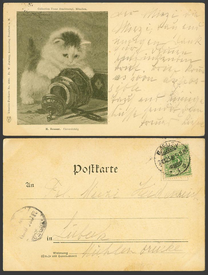 Cat Kitten 1898 Old UB Postcard Henriette H. Ronner, Unvorsichtig, Artist Signed