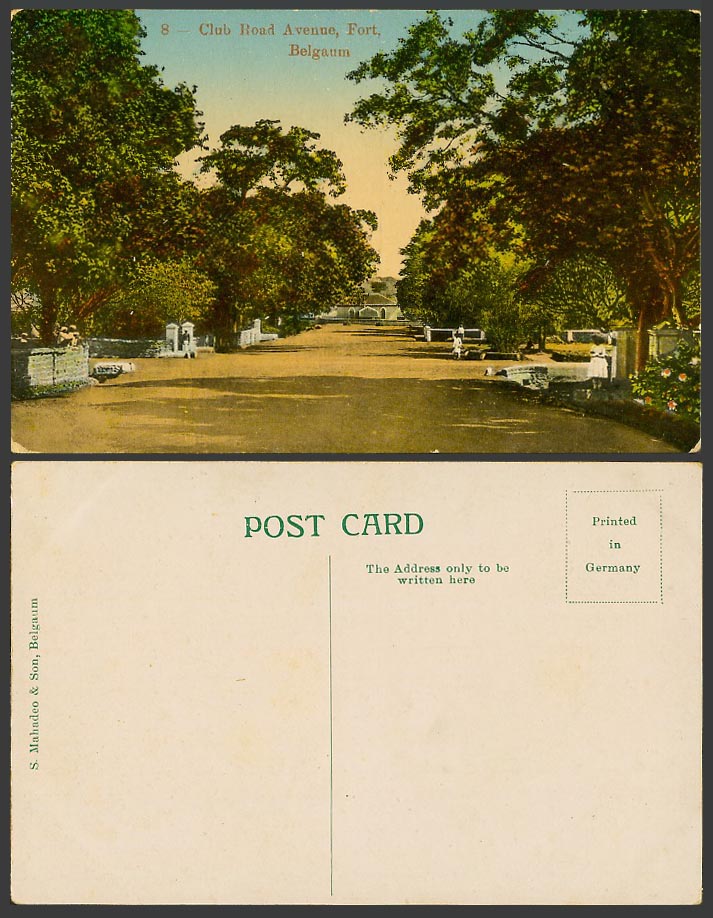 India Old Colour Postcard Club Road Avenue, Fort Belgaum Fortress, Street Scene