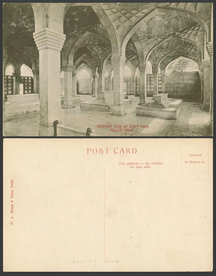 India Old Postcard Interior View of 64 Pillars Sixty Four Pillar Delhi