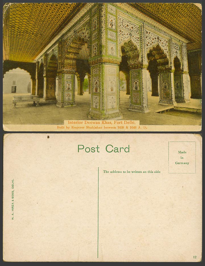 India Old Colour Postcard Interior Deewan Khas Fort Delhi Emperor Shahjahan N.12
