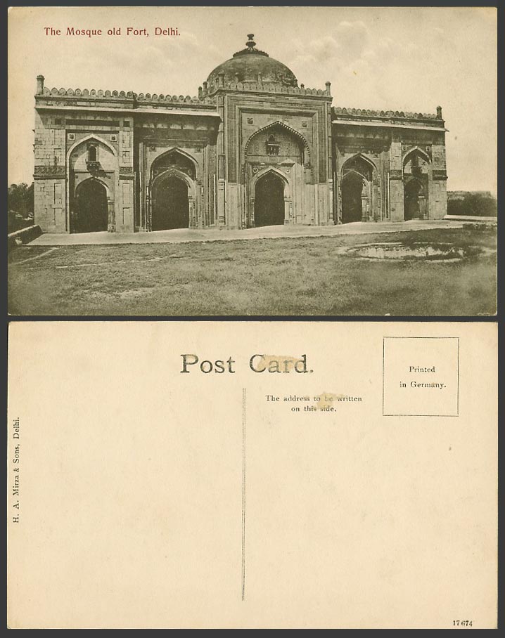 India Old Postcard Sher Shah Mosque in Old Fort Delhi, Fortress H.A. Mirza & Son