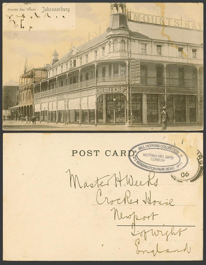 South Africa 1906 Old Postcard Johannesburg Mounts Bay House, Chudleigh BRS Str.