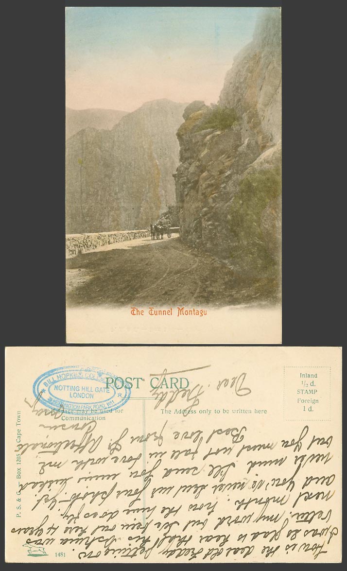 South Africa Old Hand Tinted Postcard The Tunnel Montagu Mountain Rd. Horse Cart