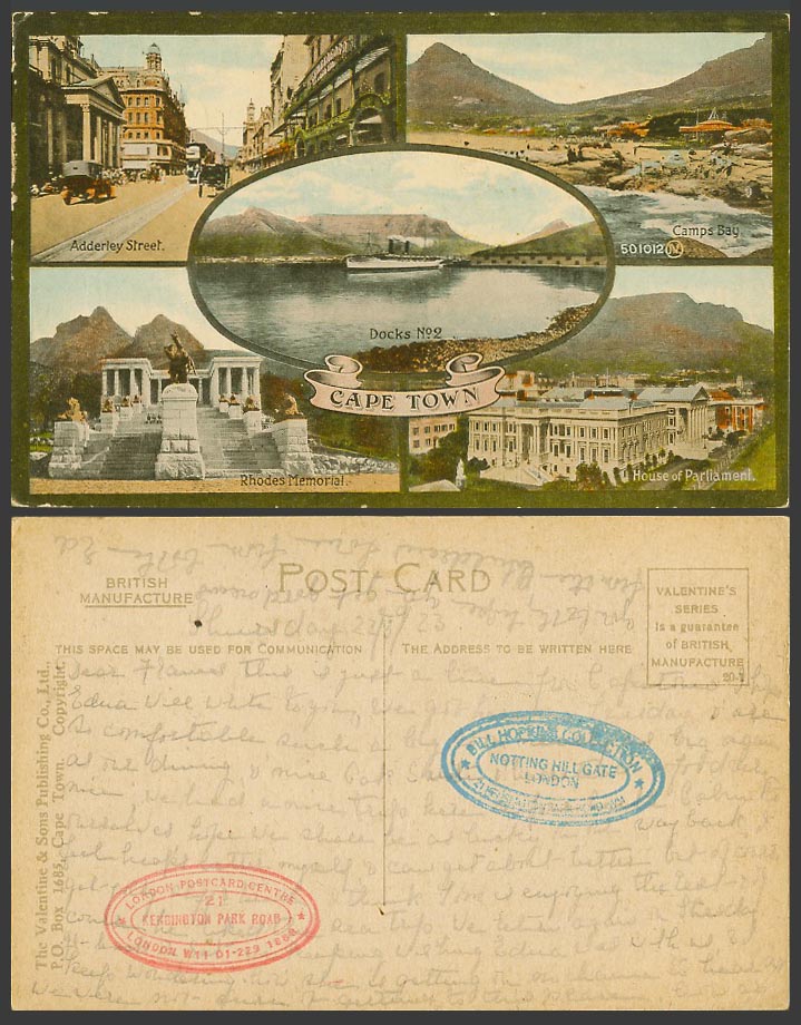 South Africa Old Postcard Cape Town Docks No.2, Adderley Street, Rhodes Memorial