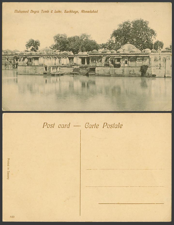 India Old Postcard Mahomed Begra Tomb and Lake, Sarkhage, Ahmedabad, No. 849