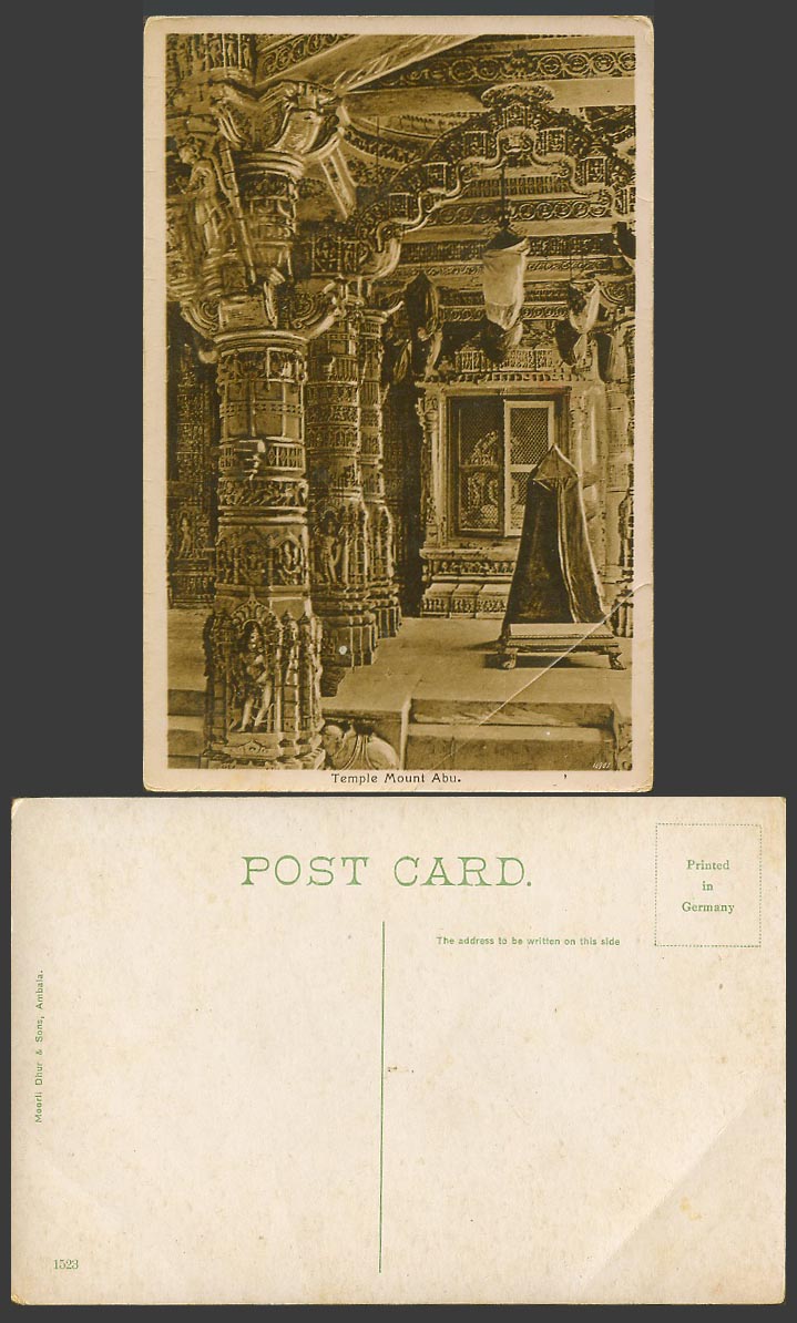 India Old Postcard Interior of Temple Mount Abu Aboo - Carvings, Columns Pillars