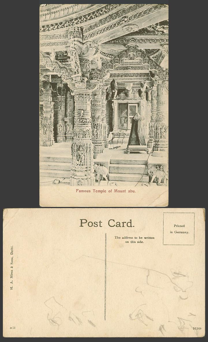 India Old Postcard Mount Abu Aboo Temple Interior Carvings H.A. Mirza & Sons a51