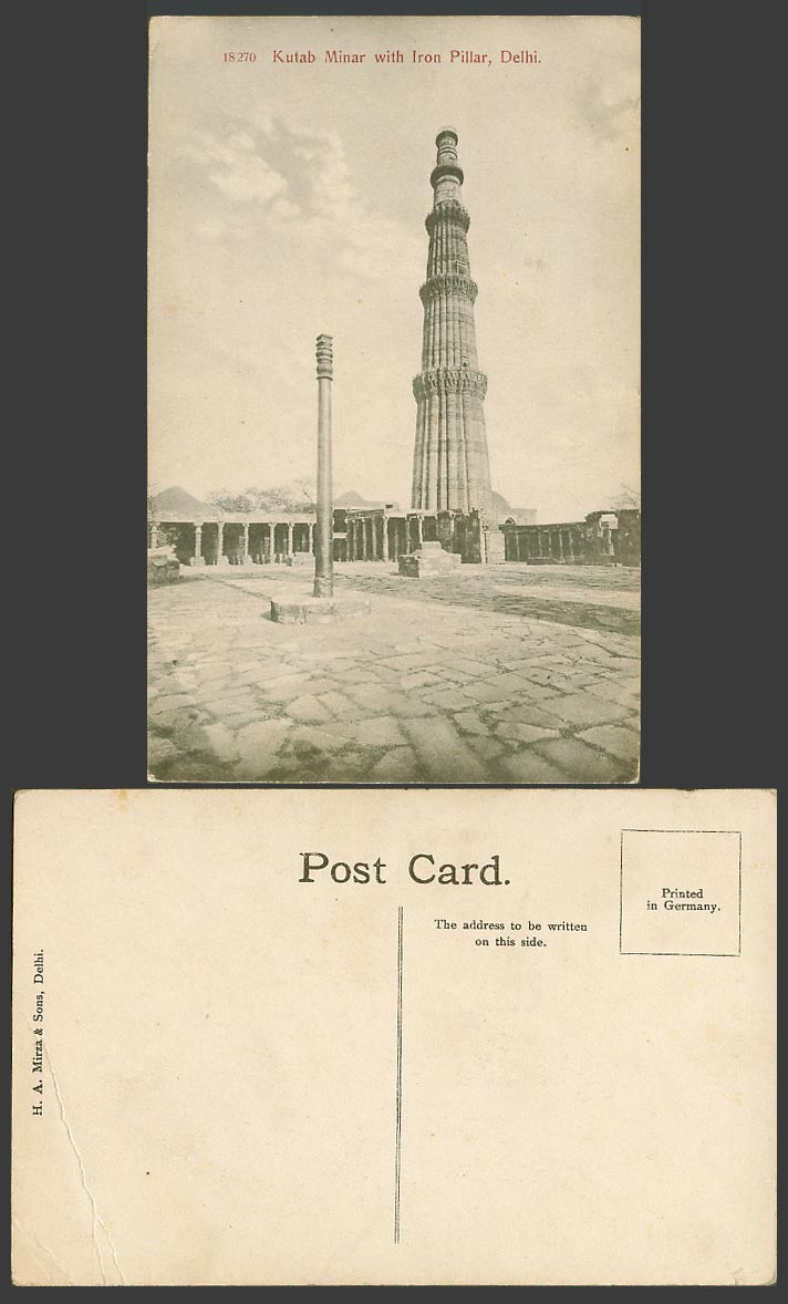 India Old Postcard Qutub Minar Kutab Minar Kutab Minor with Iron Pillar - Delhi