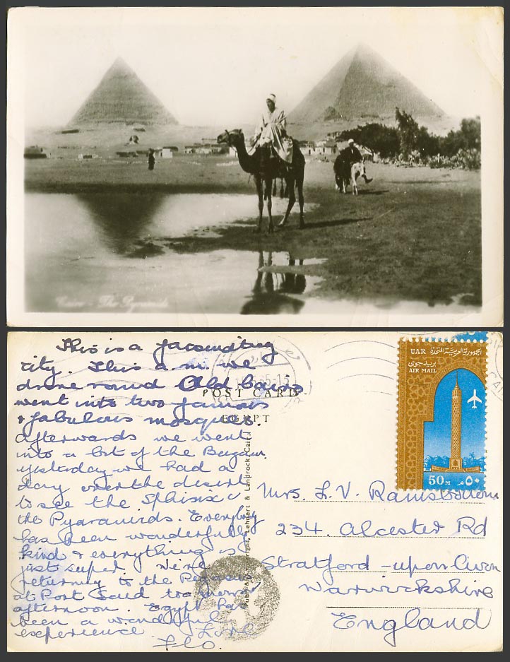 Egypt 50m Old Real Photo Postcard Cairo Pyramids Giza Sphinx Camel Donkey Riders