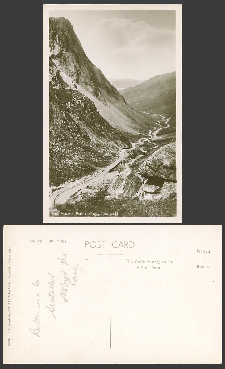 Honister Pass and Crag New Road, Mountains Lake District Old Real Photo Postcard