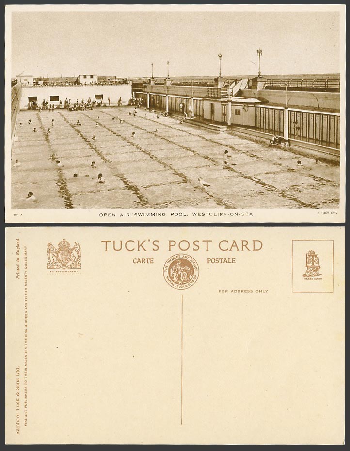Westcliff-on-Sea Essex Old Tuck's Postcard Open Air Swimming Pool Bathers Sports