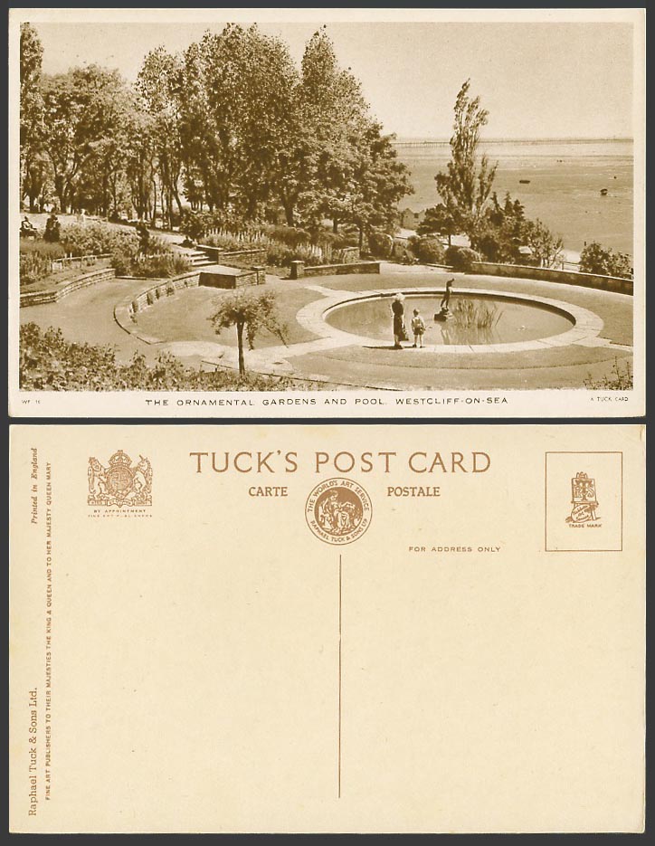 Westcliff-on-Sea Essex Old Tuck's Postcard Ornamental Gardens and Pool, Statue