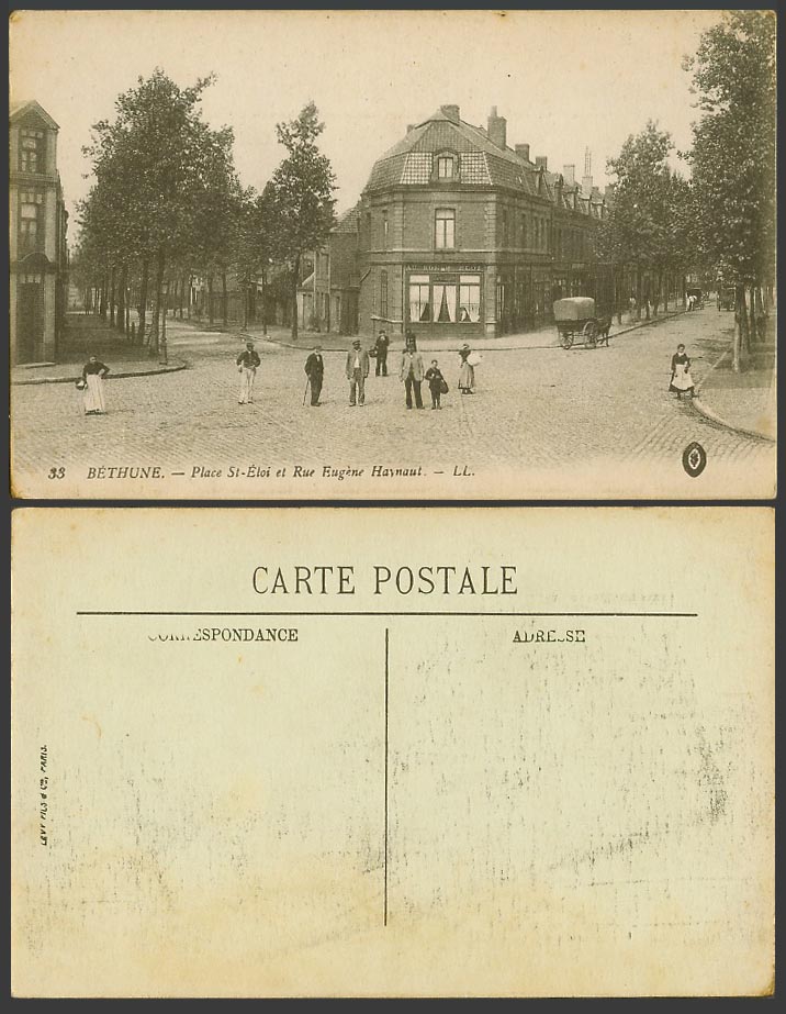 France Bethune Old Postcard Place St-Eloi et Rue Eugene Haynaut Square Street LL