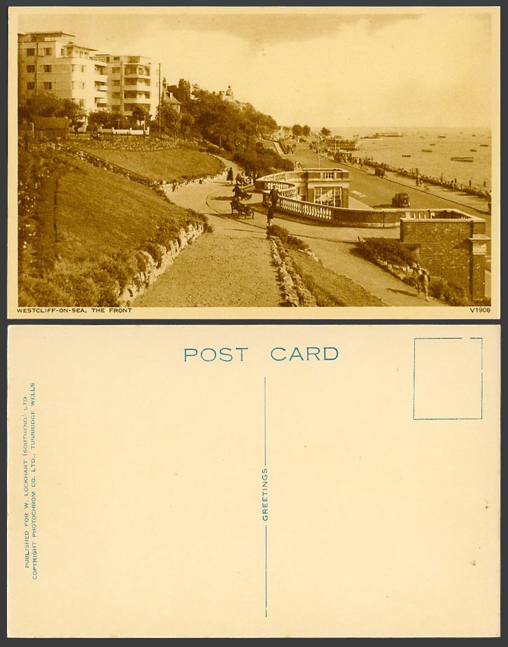 Westcliff-on-Sea Essex Old Postcard The Front, Seafront Sea Front, Boats, Street