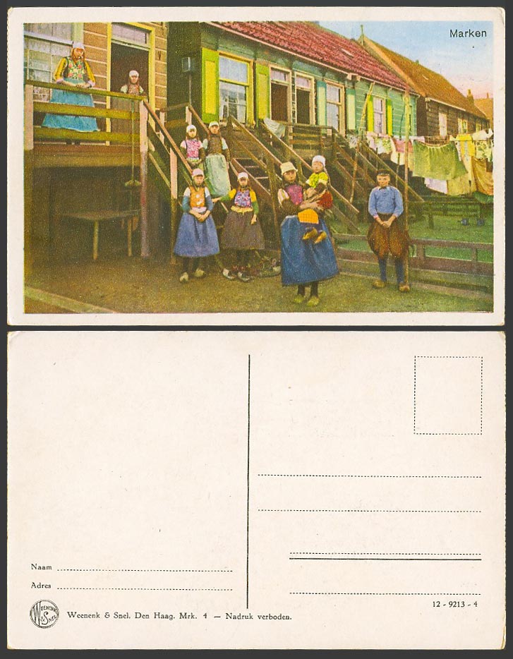 Netherlands MARKEN Old Colour Postcard Dutch Children Girls Boy Houses on Stilts