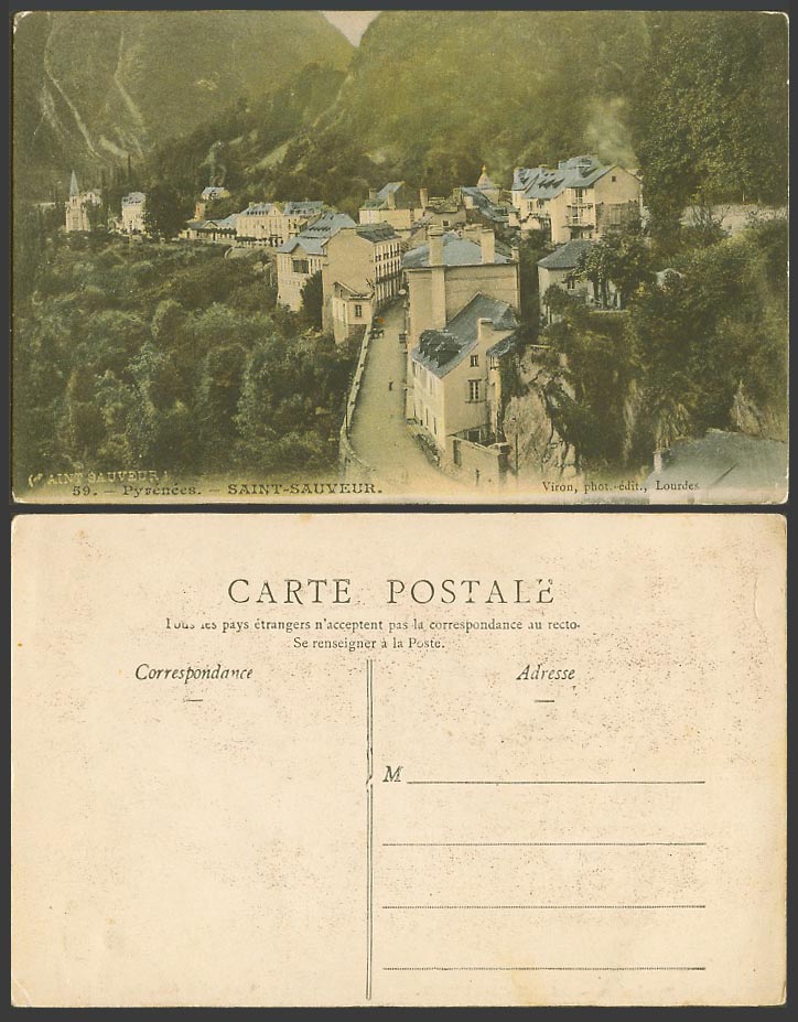 France Old Colour Postcard Pyrenees Saint-Sauveur Street Scene Pyrénées Mountain