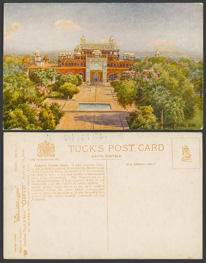 India Old Tuck's Oilette Postcard Akbar Akbar's Tomb Agra Gateway to Garden, ART