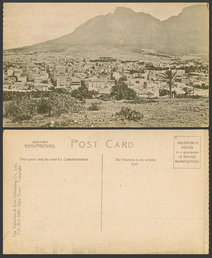 South Africa Old Postcard Cape Town and Devil Devil's Peak Mountain General View