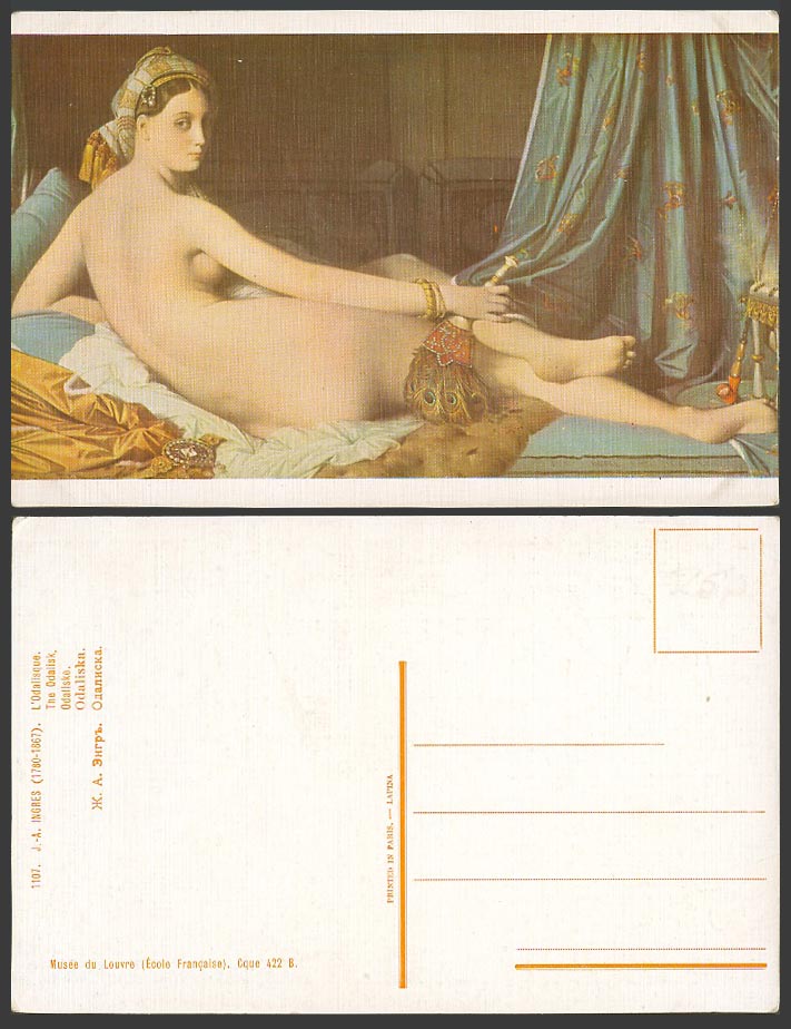 J.A Ingres The Odalisk Louvre Museum Paris Old Postcard Nude Peacock Feather Fan