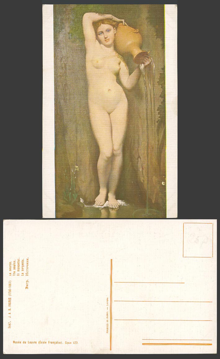 J.A.D. INGRES The Source, Musee Louvre Museum Paris Old ART Postcard Nude Woman