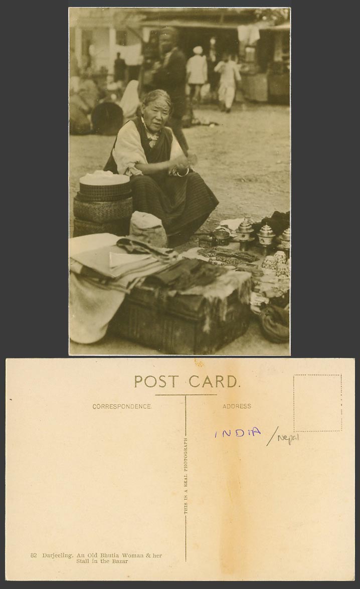 TIBET China India Old Postcard Bhutia Woman & Her Stall in The Bazar, Darjeeling
