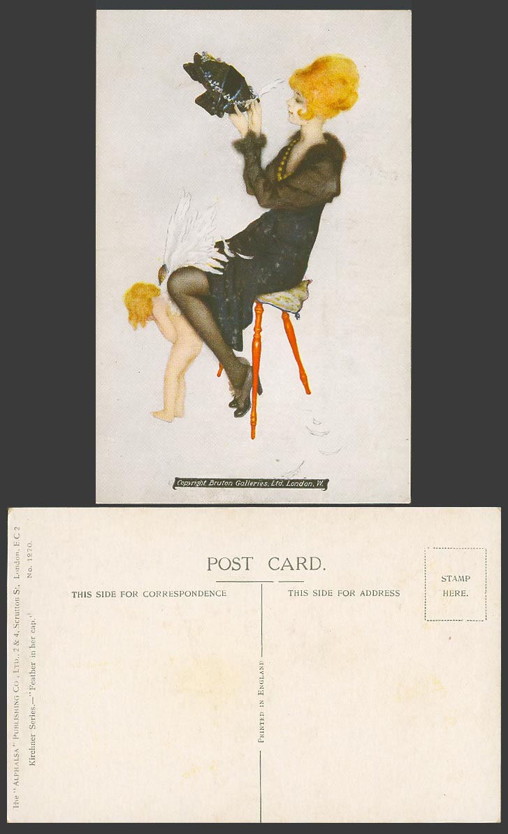 Raphael Kirchner Old Postcard Feather in Her Cap, Angel Girl, Glamour Lady Woman