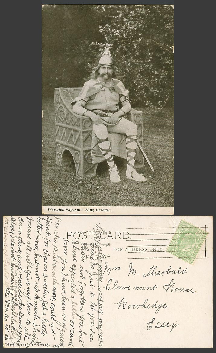 Warwick Pageant King Caradoc Sitting on Chair wearing Costumes 1906 Old Postcard