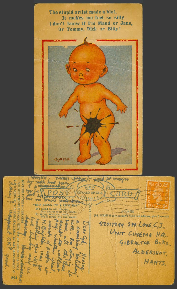Donald McGill 1949 Old Postcard Stupid Artist made Blot Feel Silly Maud Jane 894