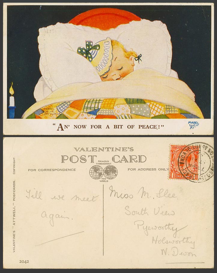 MABEL LUCIE ATTWELL 1932 Old Postcard An' Now for a bit of Peace! Sleep Bed 2042