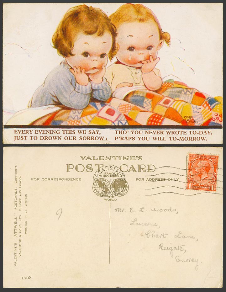 MABEL LUCIE ATTWELL 1931 Old Postcard P'raps You Will Write Tomorrow. Girls 1708