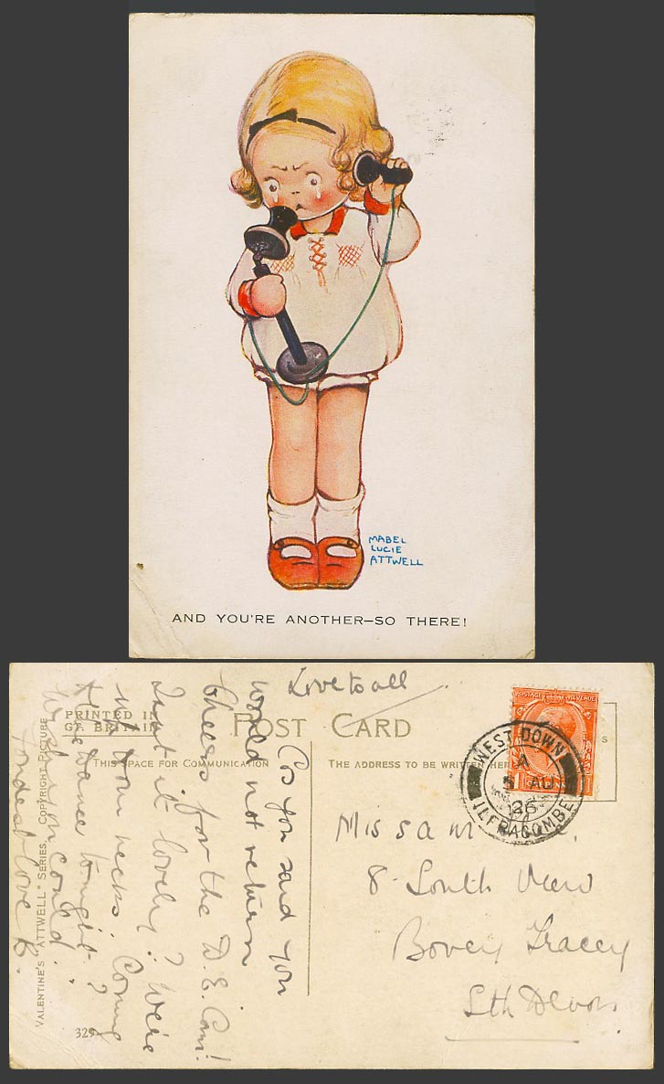 MABEL LUCIE ATTWELL 1926 Old Postcard And You're Another So There! Telephone 329