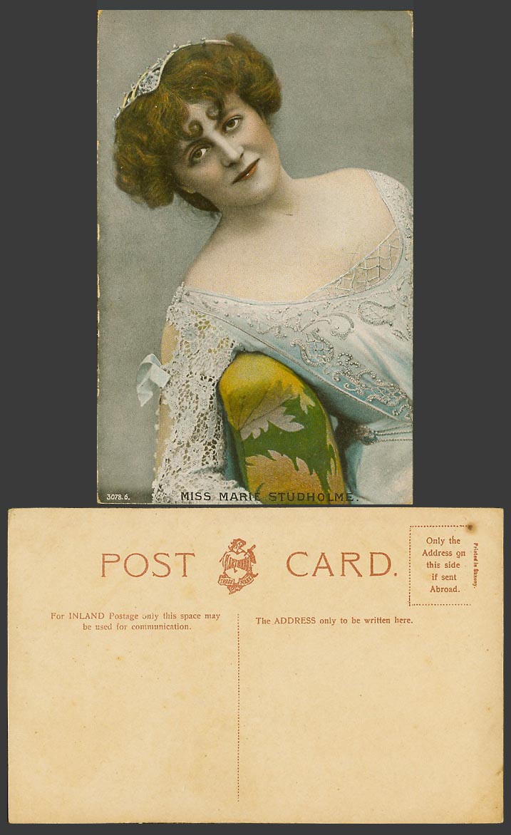 Actress Miss Marie Studholme, Glamour Lady Woman, Lace Dress Old Colour Postcard