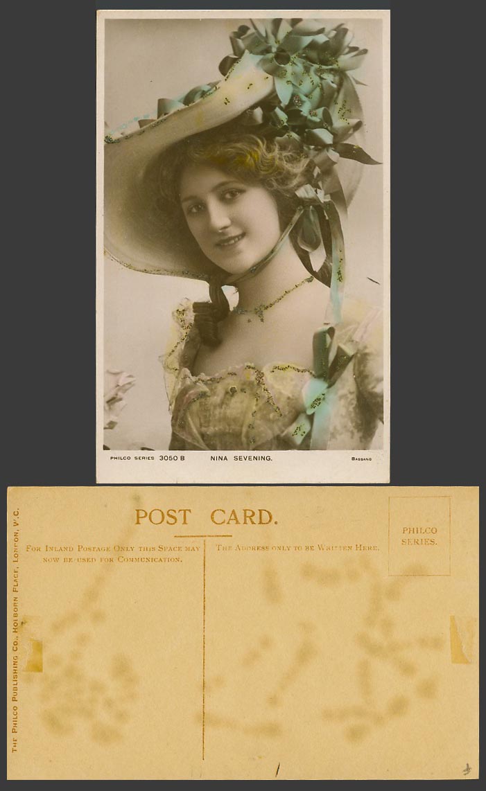 Edwardian Actress Miss NINA SEVENING Glamour Lady, Novelty Glitters Old Postcard