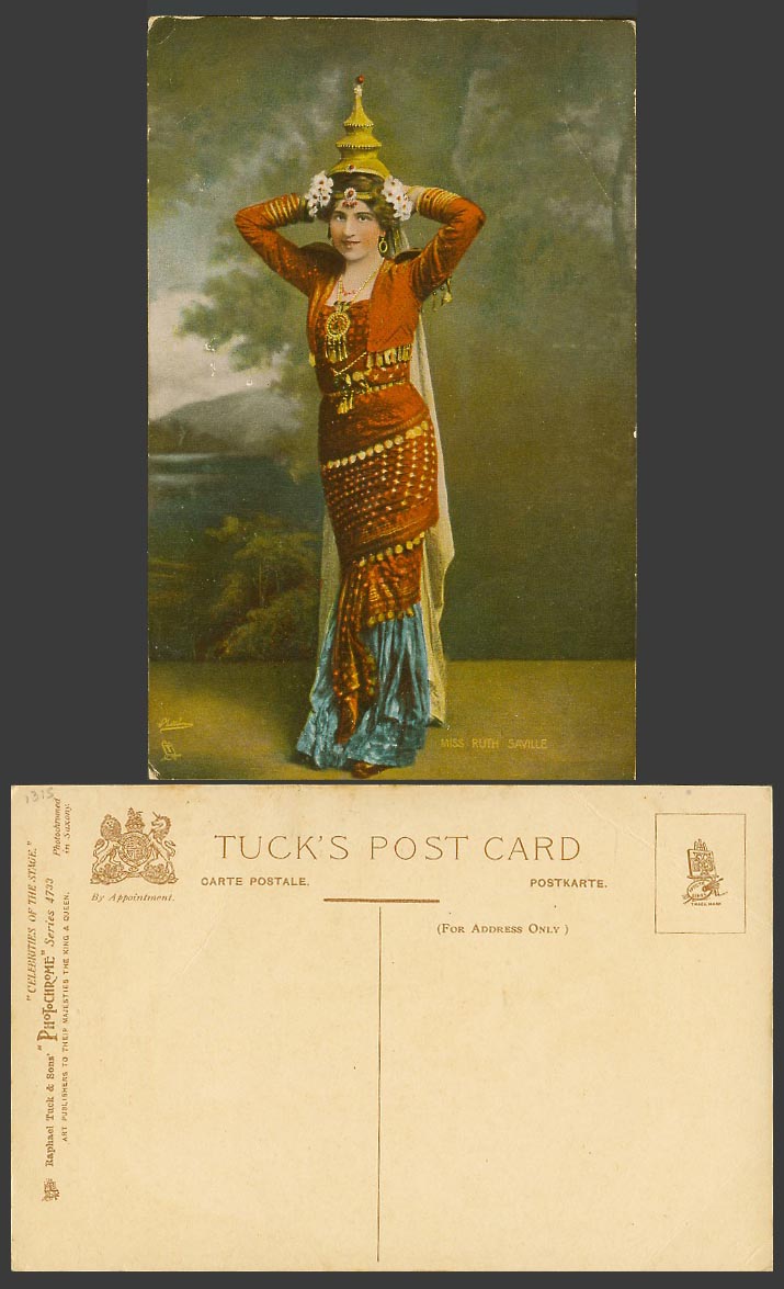 Actress Miss Ruth Saville, Tuck's Celebrities of the Stage Old Colour Postcard