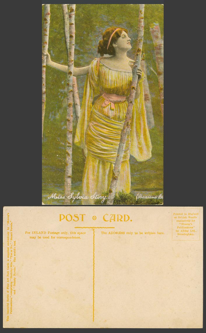 Actress Miss Sylvia Story in Woods, Trees, Shurey's Fine Art Old Colour Postcard