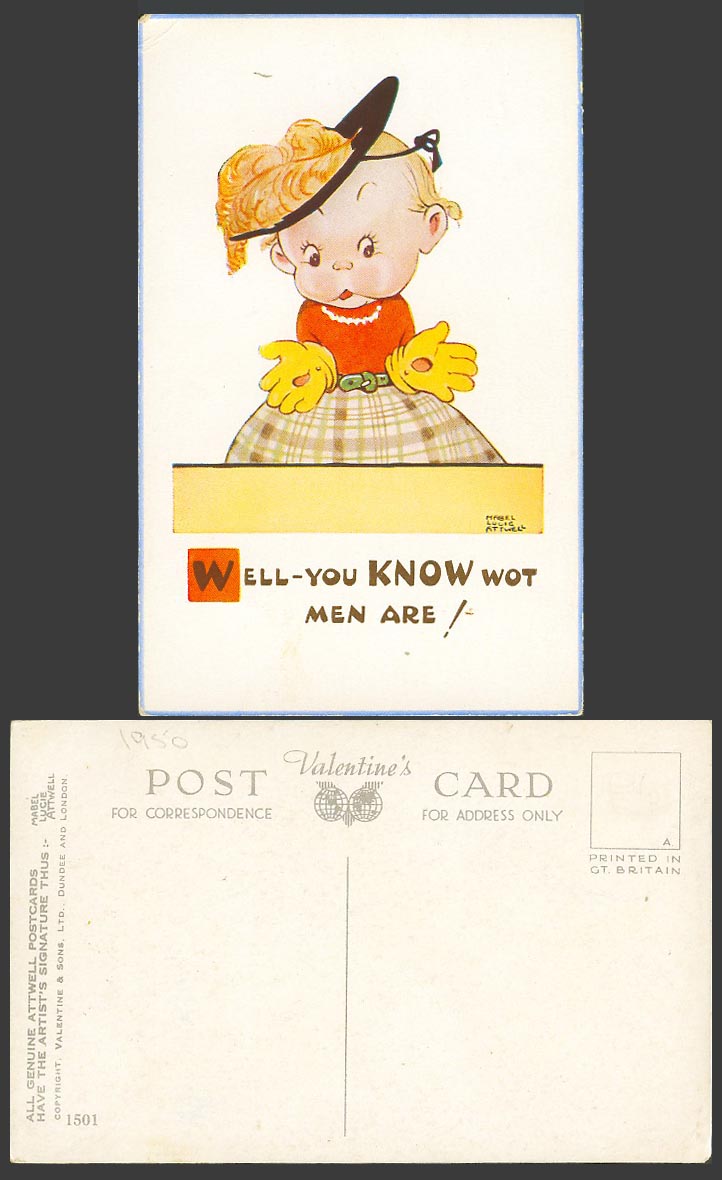 MABEL LUCIE ATTWELL 1950 Old Postcard Well You Know Wot Men Are Little Girl 1501
