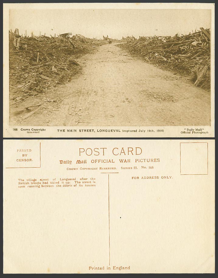WW1 Daily Mail Old Postcard The Main Street, Longueval, Captured July 14th 1916