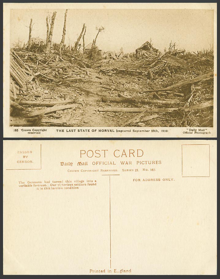 WW1 Daily Mail Old Postcard The Last State of Morval, Captured Sept. 25th 1916