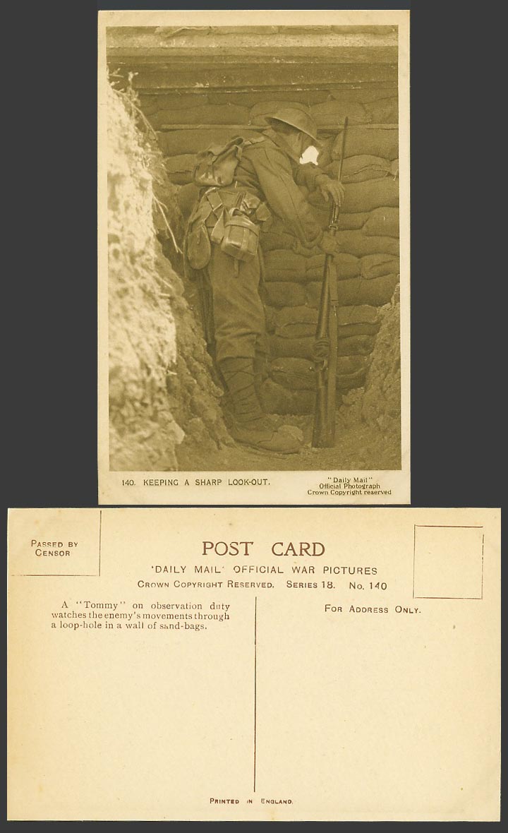 WW1 Daily Mail Old Postcard Tommy Keeping a Sharp Look-Out on Observation Duty
