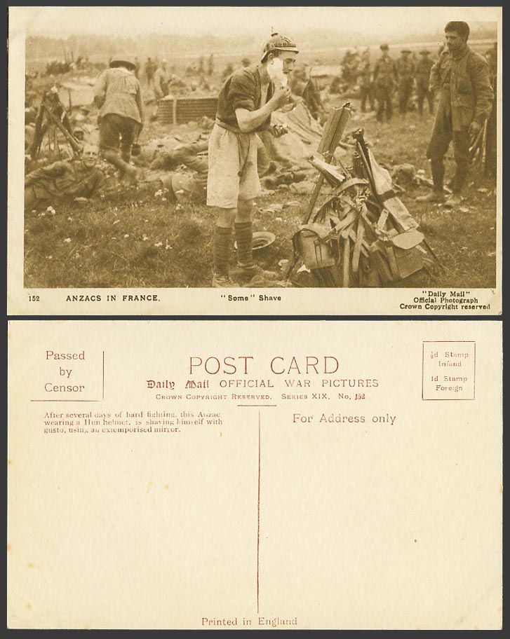 WW1 Daily Mail Old Postcard ANZACS in France Some Shave Soldier Shaving Face 152