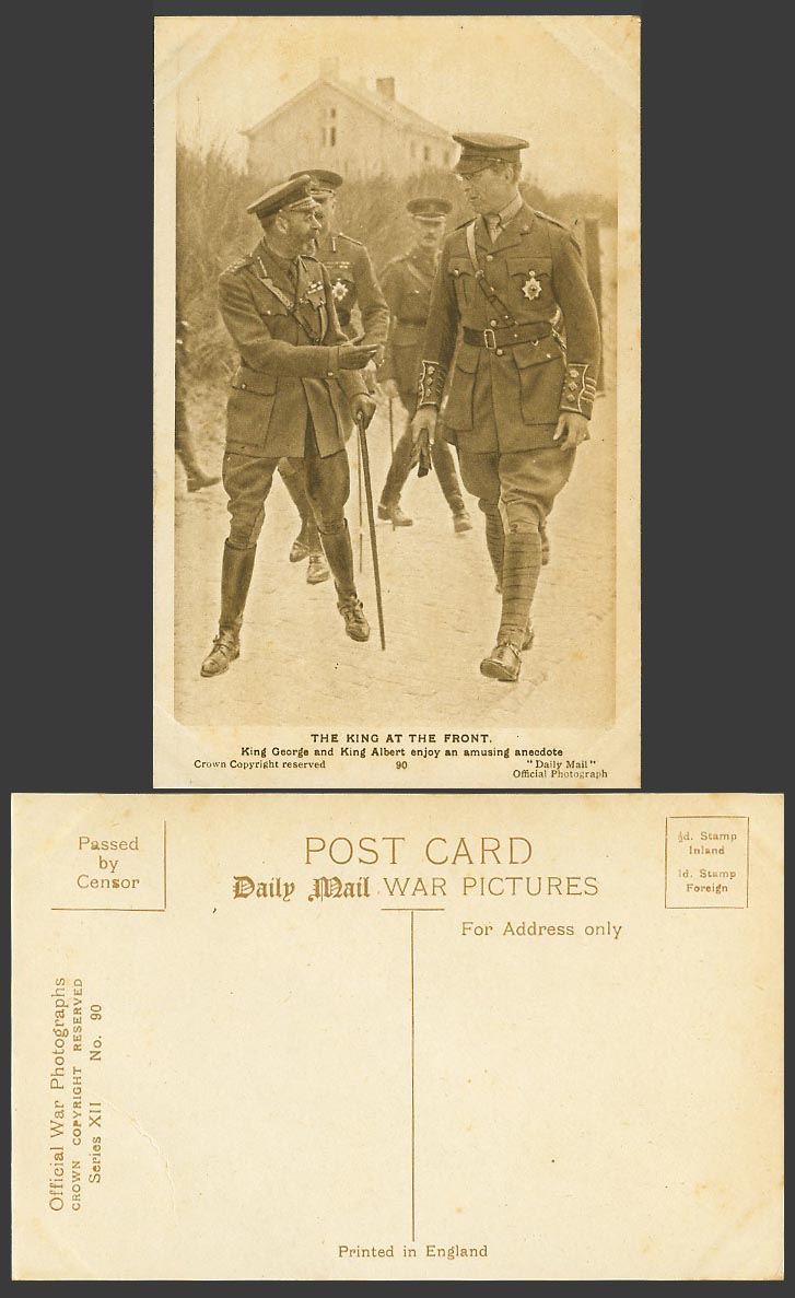 WW1 Daily Mail Old Postcard KING GEORGE ALBERT at FRONT - Enjoy Amusing Anecdote