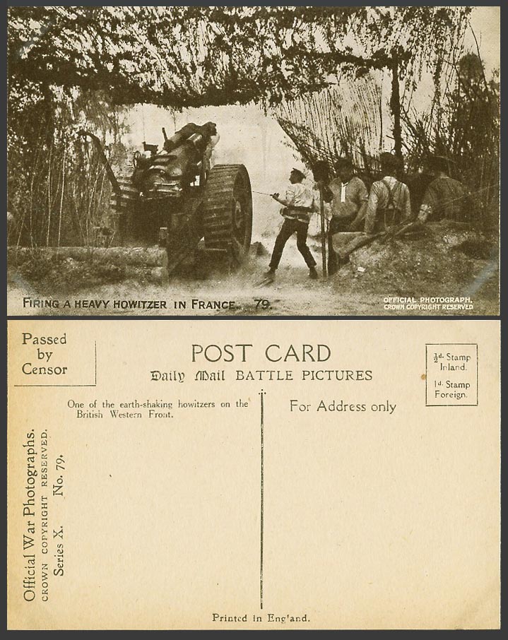 WW1 Daily Mail Old Postcard Firing a Heavy Howitzer in France British W Front 79