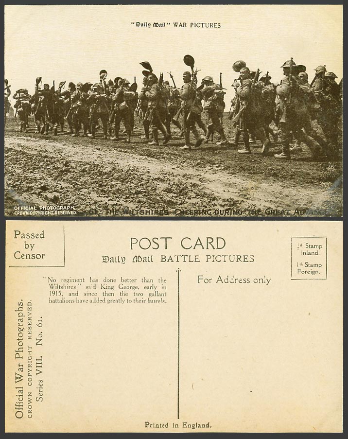 WW1 Daily Mail Old Postcard Wiltshires Cheering During Great Advance Soldiers 61