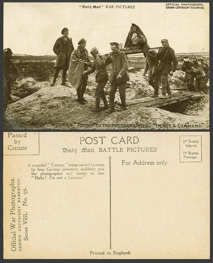 WW1 Daily Mail Old Postcard Wounded Tommy Said to Photographer I Not a German 57