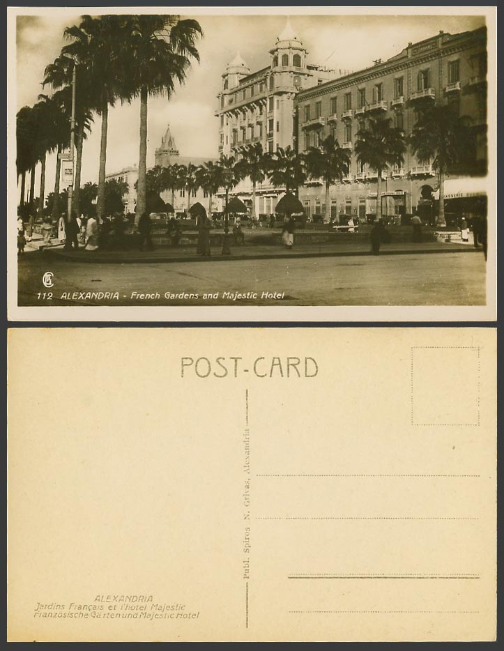 Egypt Old R Photo Postcard Alexandria French Gardens & Majestic Hotel Alexandrie